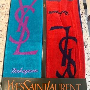 Yves Saint Laurent Vibrant Teal and Red Towels